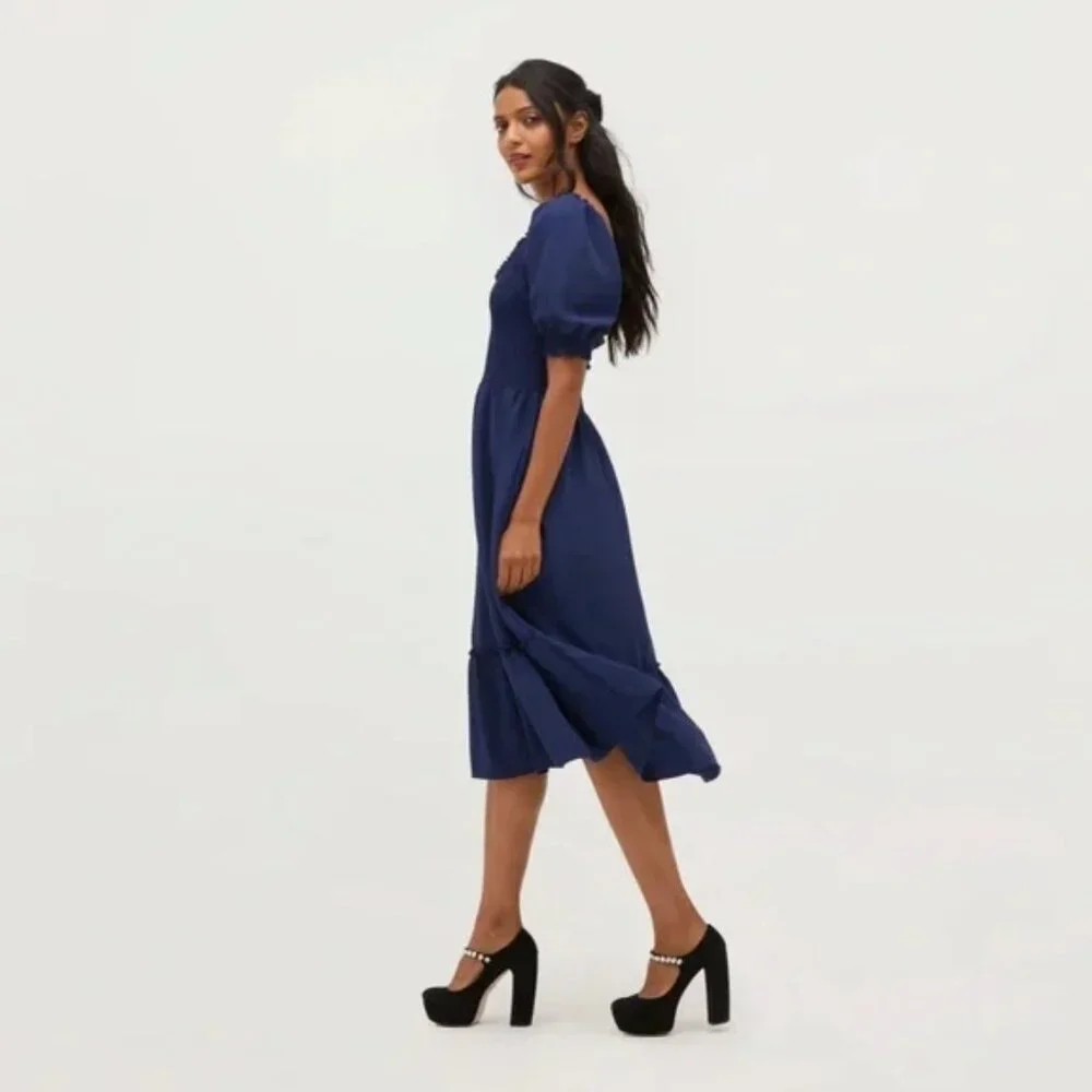 Hill House Louisa Nap Dress Navy XS Feminine Cottagecore Minimalist Chic - Picture 2 of 7
